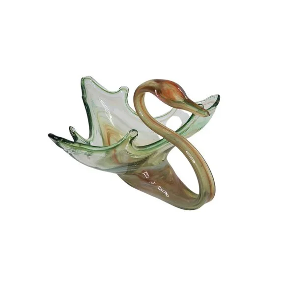 Vintage Mid - Century Sooner or Arklahoma Art Glass Swan - Green, Yellow and Ora - Picture 2 of 3